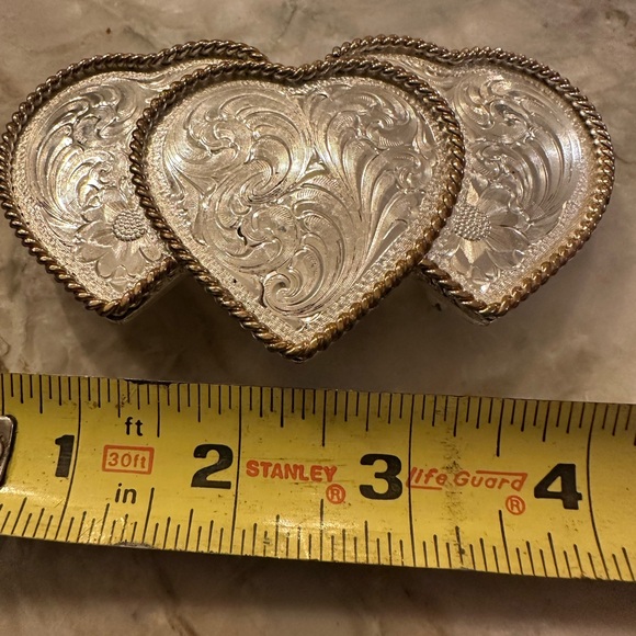 Vtg Montana Silversmiths Sterling silver plate Triple Heart 2Tone Belt Buckle - Picture 5 of 9